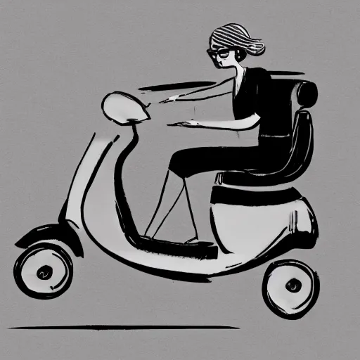 Image similar to artwork of kitboga as edna driving a scooter