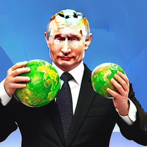 Prompt: photo of putin holding earth in his hands