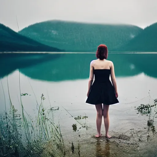 Prompt: portrait of a woman standing in a lake, by marat safin