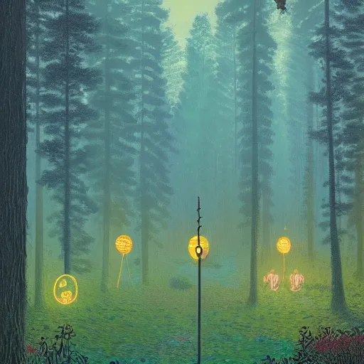 Prompt: A magical forest by Simon Stålenhag, Dan Mumford and Claude Monet