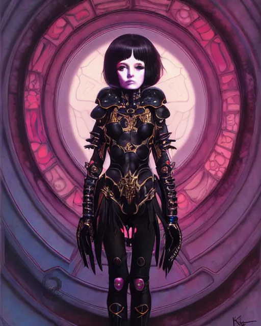 Image similar to portrait of beautiful cute goth girl in warhammer armor, art by kuvshinov ilya and wayne barlowe and gustav klimt and artgerm and wlop