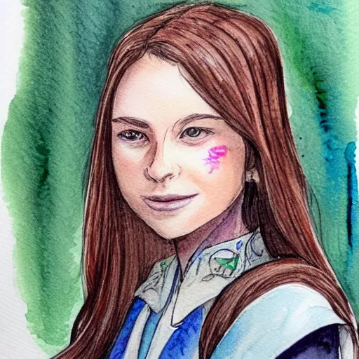 Image similar to a beautiful and very detailed character concept watercolour portrait of sanna!!!!! marin!!!!!, the young female prime minister of finland as a druidic wizard