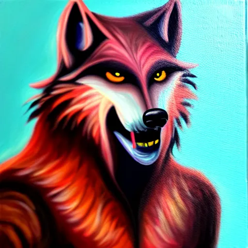 Image similar to a werewolf, but berry, oil on canvas, furry art, soft colors