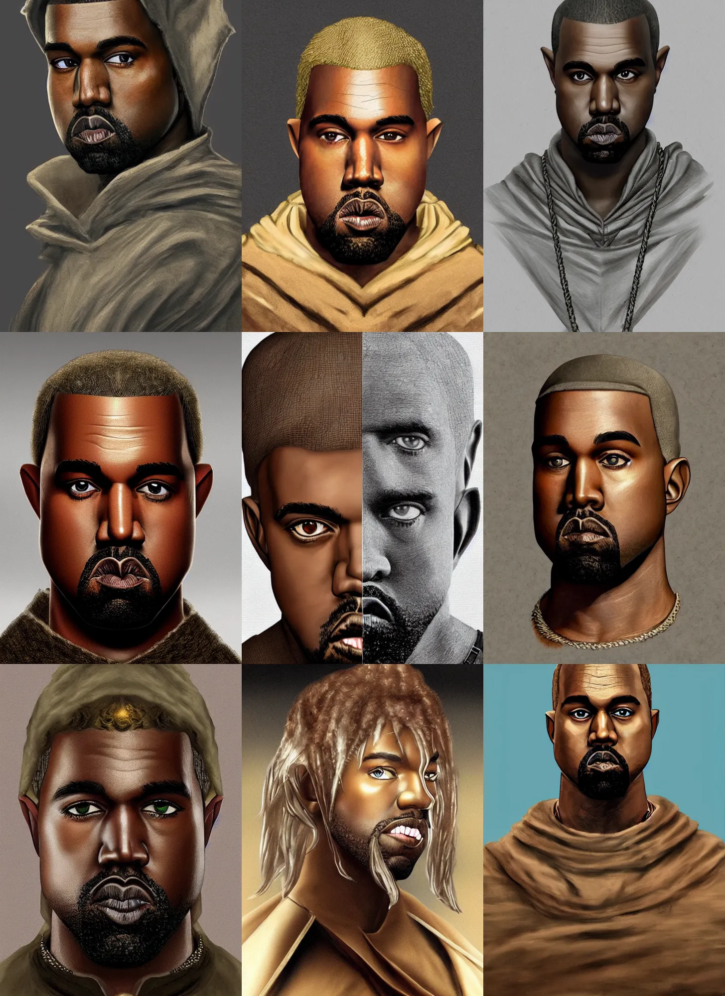 Prompt: portrait of kanye west as an elf from the lord of the rings elf, pointy ears, artstation, epic, detailed