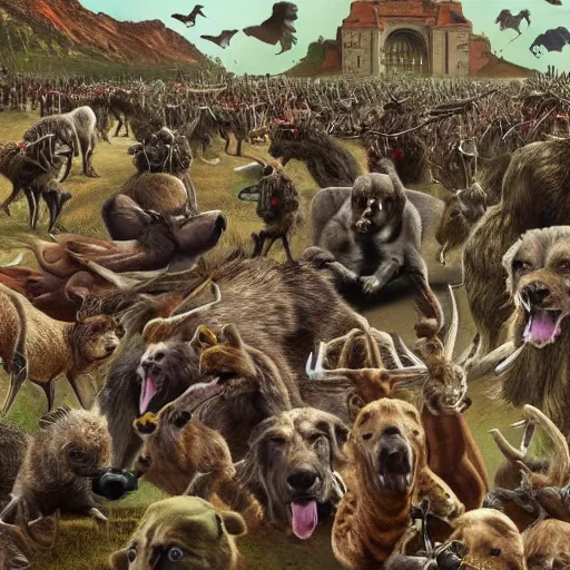 Image similar to a army of animals getting revenge on humans