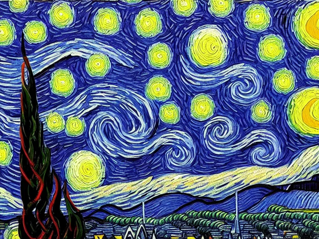 Image similar to painting of a starry night sky with homer simpson in a village, art by vincent van gogh