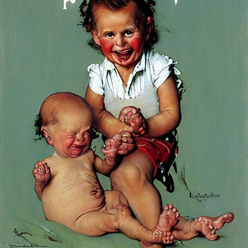 Prompt: smiling worm baby by norman rockwell