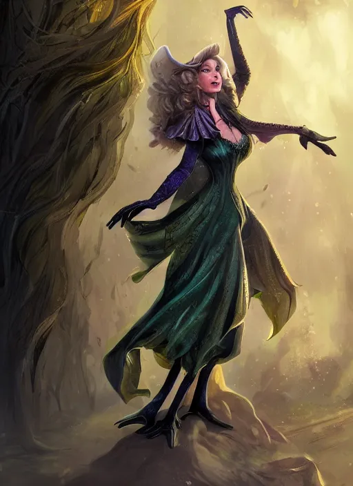 Image similar to beautiful female wicked witch, rebecca romijn as the wicked witch of the west, full body character concept, armor, super powers, fantasy, intricate, elegant, highly detailed, digital painting, artstation, concept art, shining, sharp focus, illustration, art by stanley lau