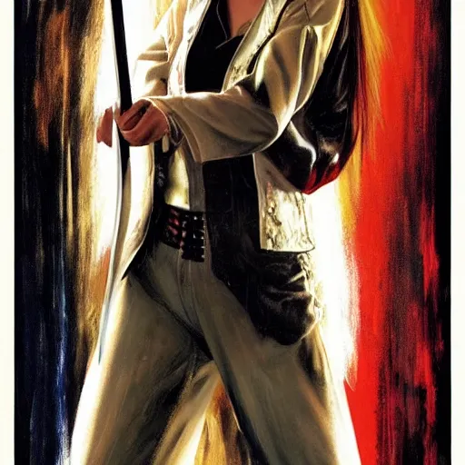 Prompt: Uma Thurman in Kill Bill (2003), full body portrait by Mad Dog Jones and Karol Bak