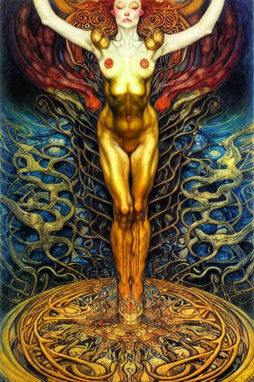 Image similar to Divine Chaos Engine by Karol Bak, Jean Delville, William Blake, Gustav Klimt, and Vincent Van Gogh, symbolist, visionary