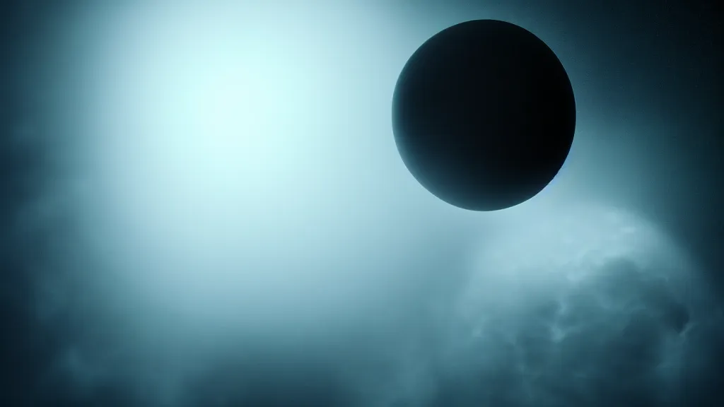 Image similar to black sphere in space, fog, volumetric lighting, mystique, atmospheric, sharp focus, ultra detailed, noir art house, 4 k, cinematic, 3 5 mm