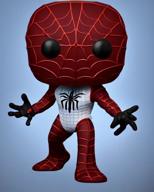 Image similar to full body 3d render of Spider as a funko pop, studio lighting, white background, blender, trending on artstation, 8k, highly detailed