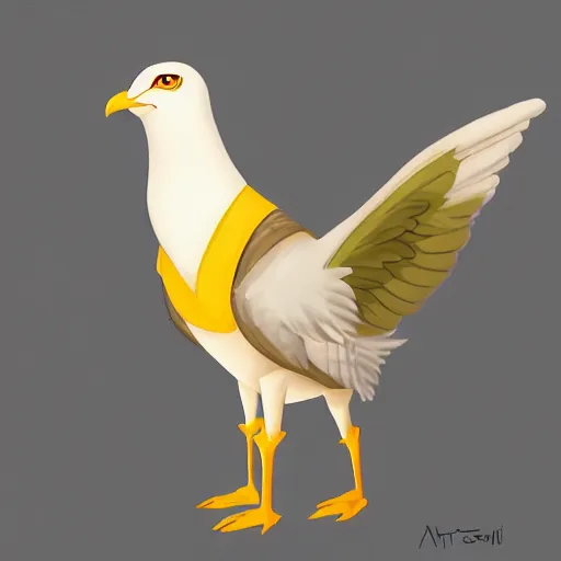 Prompt: a half griffin half seagull creature, character design, trending on artstation