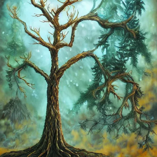 Prompt: A 28 year old tree, fantasy painting, lots of detail