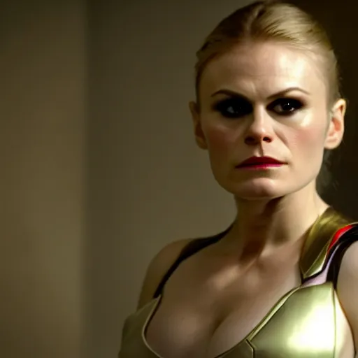 Image similar to anna paquin as a super villain, 4 k, cinematic, action scene