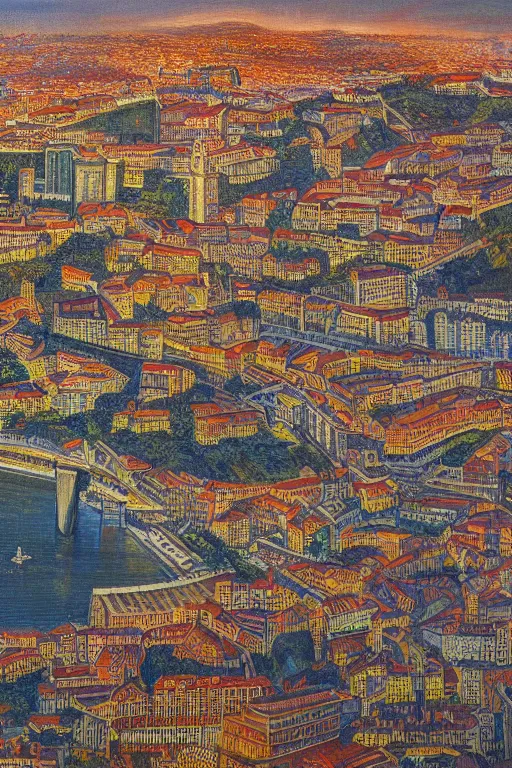 Prompt: The City of Lisbon, oil on canvas, intricate, portrait, 8k highly professionally detailed, HDR, CGsociety
