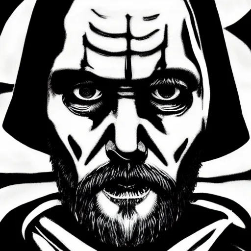 Image similar to Obi-Wan Kenobi portrait in the style of Junji Ito. Manga. Black & White. Gothic. Horror. Extremely detailed. 4K.