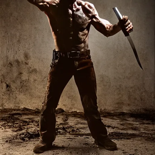 Image similar to wolverine, butcher, the walking dead zombie, full body by yousuf karsh, golden hour, realistic, body shot, sharp focus, 8 k high definition, insanely detailed, intricate, elegant