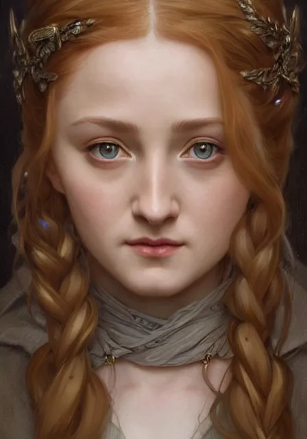 Prompt: portrait of little sansa stark, intricate, elegant, highly detailed, digital painting, artstation, concept art, smooth, sharp focus, illustration, art by artgerm and greg rutkowski and alphonse mucha and william - adolphe bouguereau