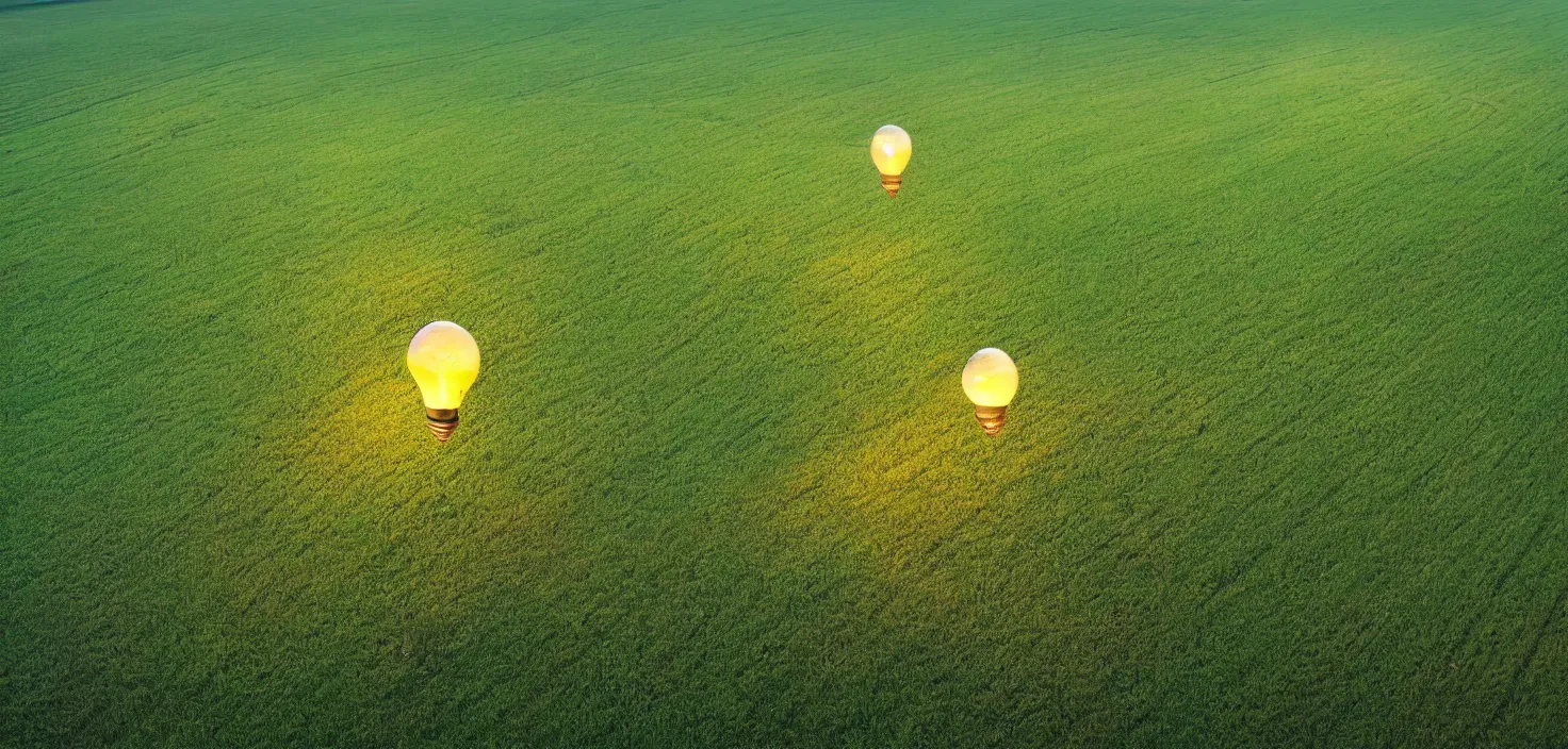 Prompt: the bulb flies over the night field, smiles, emotions, photoreal image