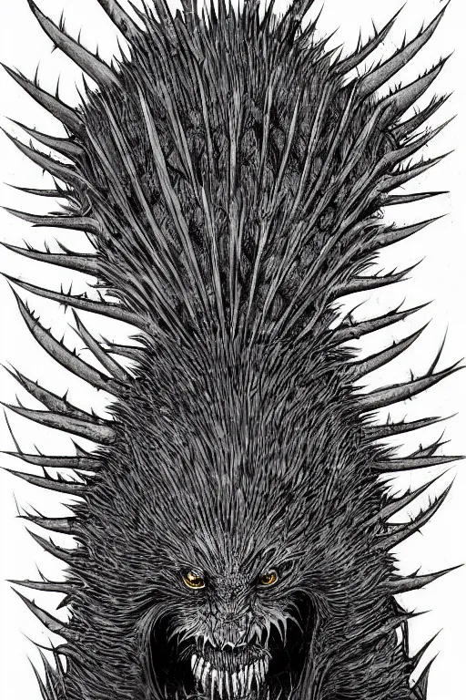 Image similar to thistle monster heavily armoured, symmetrical, highly detailed, digital art, needles, thorns, sharp focus, trending on art station, kentaro miura manga art style