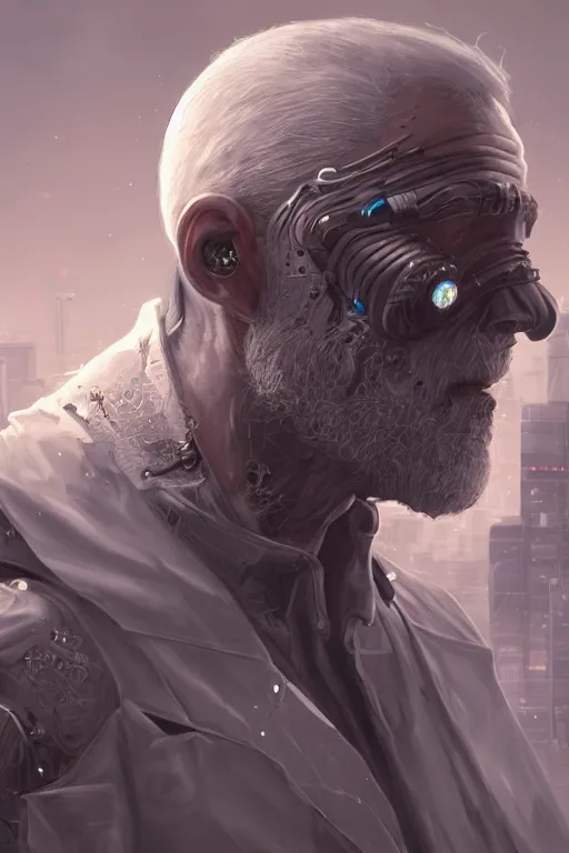 Image similar to Ultrarealistic illustration old man cyborg, cyberpunk, sci-fi fantasy,intricate,elegant,highly detailed, digital painting, artstation, concept art