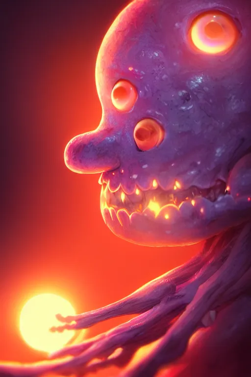 Image similar to a glowing humanoid figure onion monster with large glowing eyes, ambient lighting, highly detailed, digital art, sharp focus, trending on art station, plant, anime art style