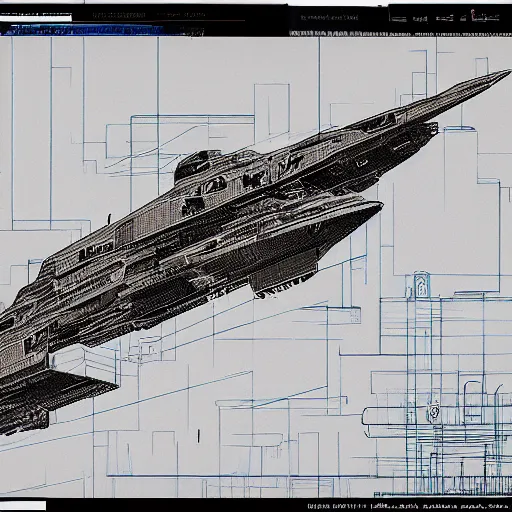 Prompt: full page scan of a sci-fi hellicarrier, stealth technology, blueprint, homeworld ship, military, style of yoji shinkawa, crosshatching, concept art, trending on art station, epic scale + wide angle, rule of thirds, blender, cinematic lighting, hard surface, shadows, depth, art and soul, insdustrial factory, desaturated, 8K matte, poor lighting, concept in the style of blame! manga