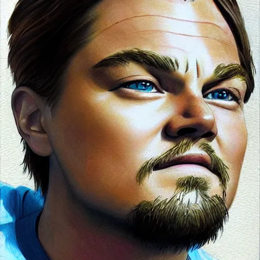 Prompt: Highly detailed portrait painting of Leonardo Dicaprio By Studio Ghibli
