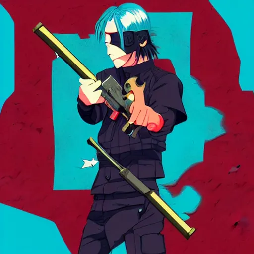 Prompt: Album Art for Playboi Carti in Naruto Universe, Ninja Scrolls, Vector art, Geometric 3d shapes, Gang, Guns, Blood, red smoke, by Sachin Teng, Trending on artstation