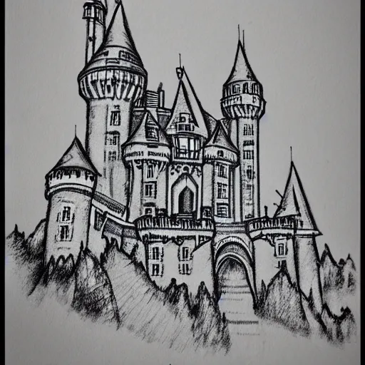 Image similar to a perfect professional ink pen sketch of a castle