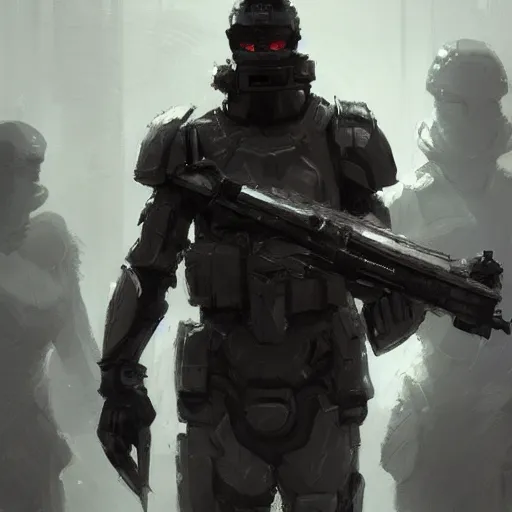 Image similar to concept art by greg rutkowski, soldiers wearing futuristic white and black tactical gear, shooting monsters made of reddish ooze, brutalist futuristic interior, dim lighting, detailed portraits, nostalgic atmosphere, scifi, digital painting, artstation, concept art, smooth, sharp foccus ilustration, artstation hq