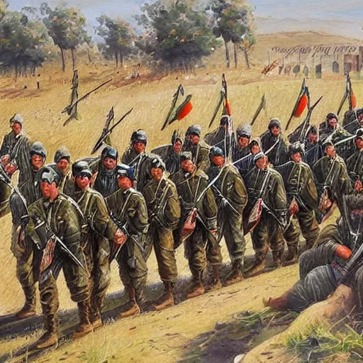 Prompt: a beautiful complex painting of a military of the kurdish army