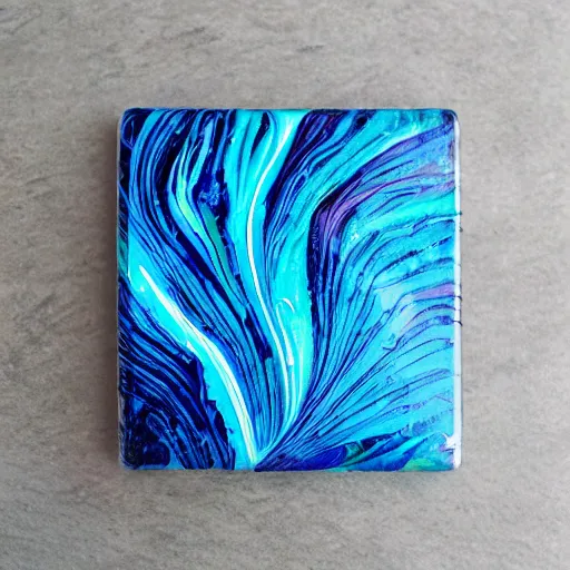 Image similar to acrylic paint pour, marbling, very detailed, 8k 4k :1 navy blue and cyan:1