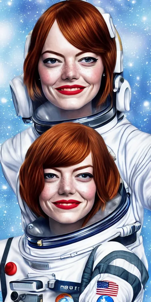 Prompt: Portrait of Emma Stone in a space suit. Highly detailed, photorealistic