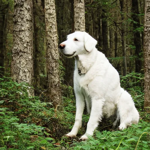 Image similar to white retriever in a forest