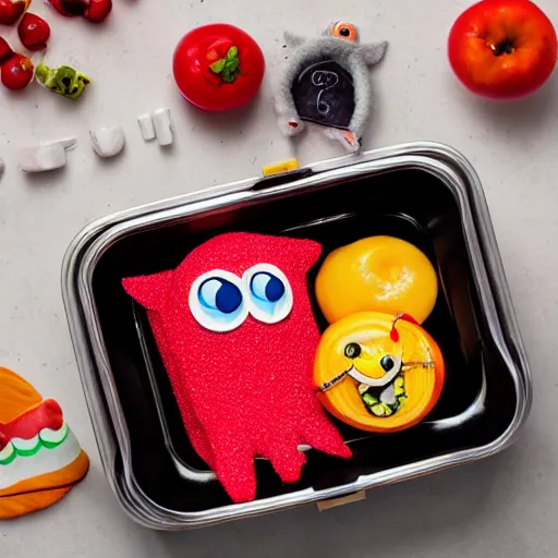 Image similar to cute monster in a lunch boxi, product photography, centered, studio lightning