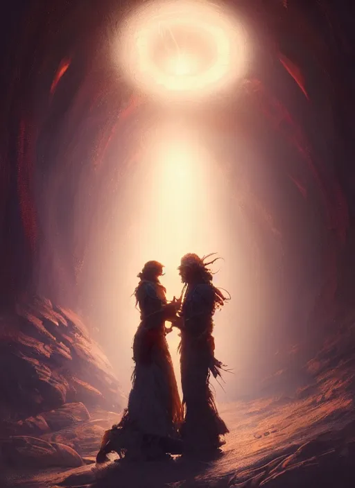 Prompt: portrait of a ghost dance couple in a magical portal, highly detailed, digital painting, artstation, night scene, wlop concept art, smooth, sharp focus, illustration, art by dreadjim, craig mullins and greg rutkowski, 8 k