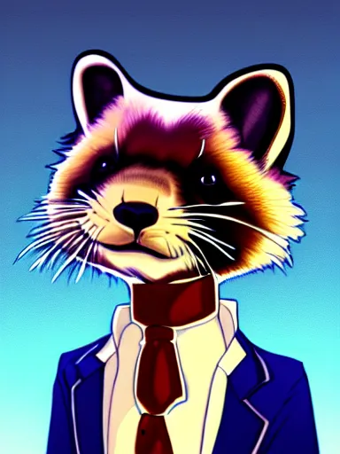 Prompt: beautiful furry art of ferret in smoking, in a formal suit, high quality, detailed, digital art