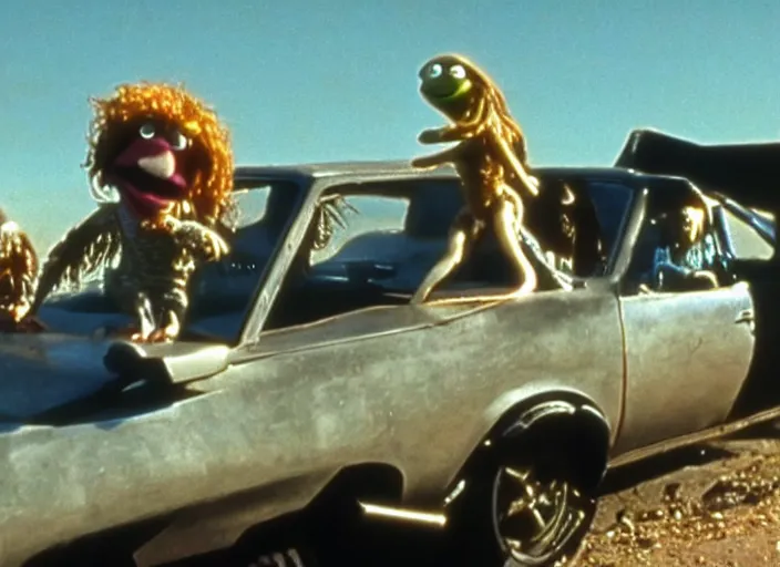 Image similar to El Camino scene from the 1979 science fiction film Muppet Mad Max