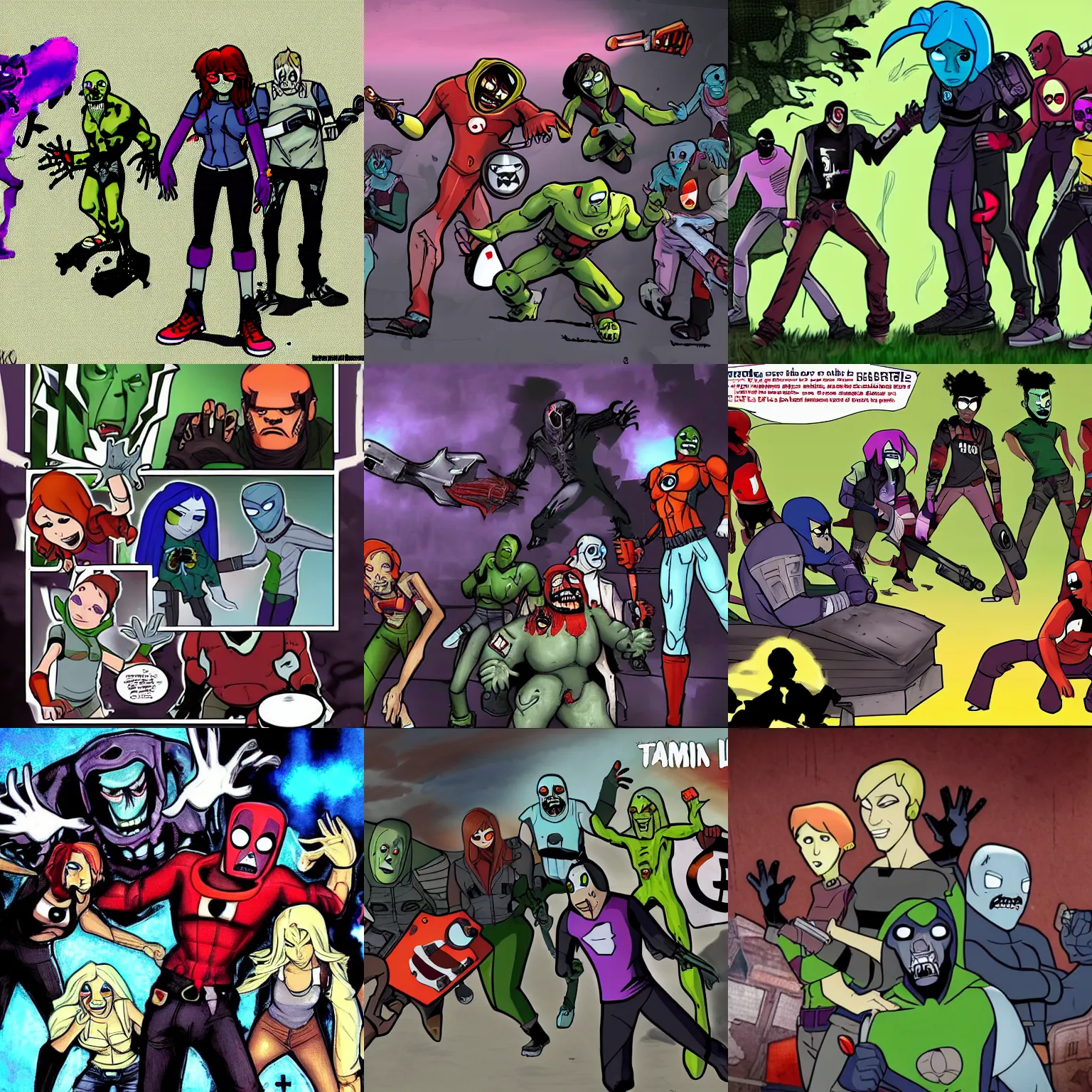 Prompt: Left4Dead Teen Titans Crossover Art