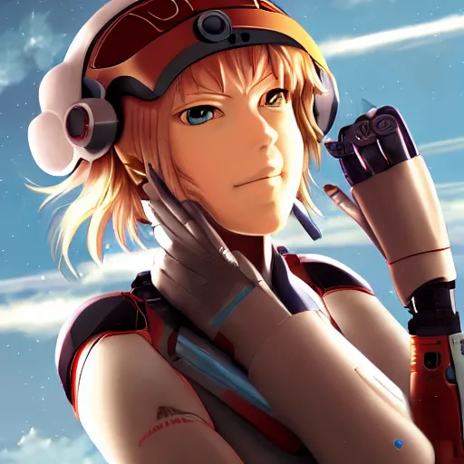 Image similar to portrait of amelia earhart as a cyborg, anime fantasy illustration by tomoyuki yamasaki, kyoto studio, madhouse, ufotable, square enix, cinematic lighting, trending on artstation