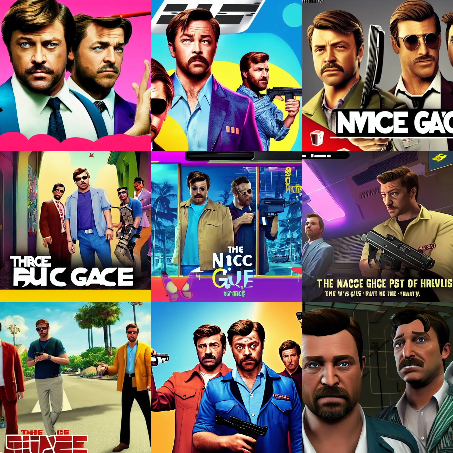 Prompt: The Nice Guys (2016) as a first person shooter for the Playstation 2, screenshot