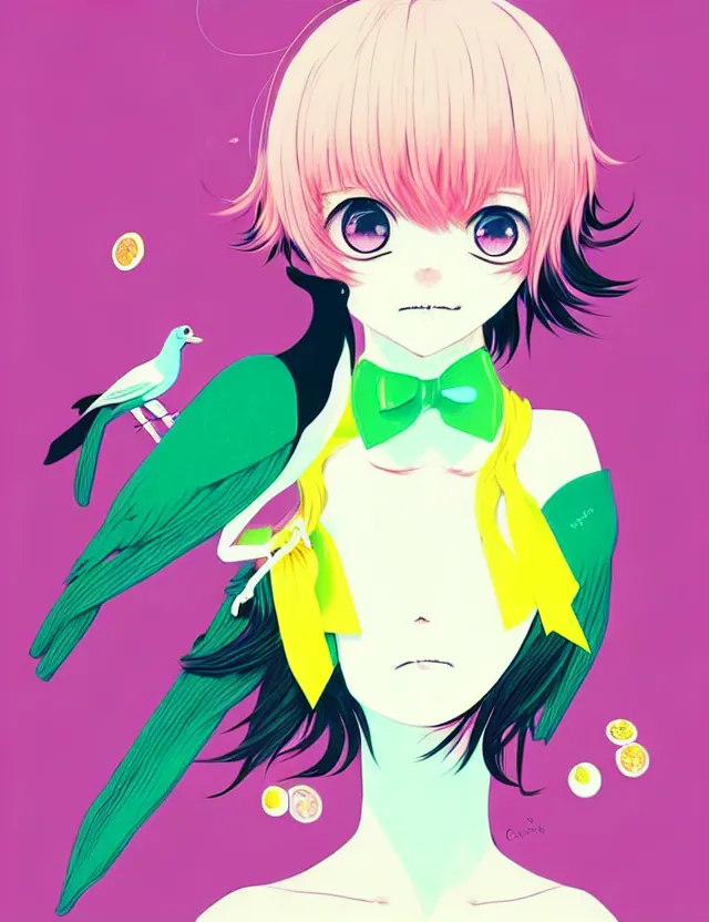 Prompt: a cute anthropomorphic magpie girl anthro wearing a lemon lime ribbon, park background, very anime!!! kawaii!! furry!! intricate details, aesthetically pleasing pastel colors, scenic background, art by conrad roset and ilya kuvshinov. trending on deviantartstation