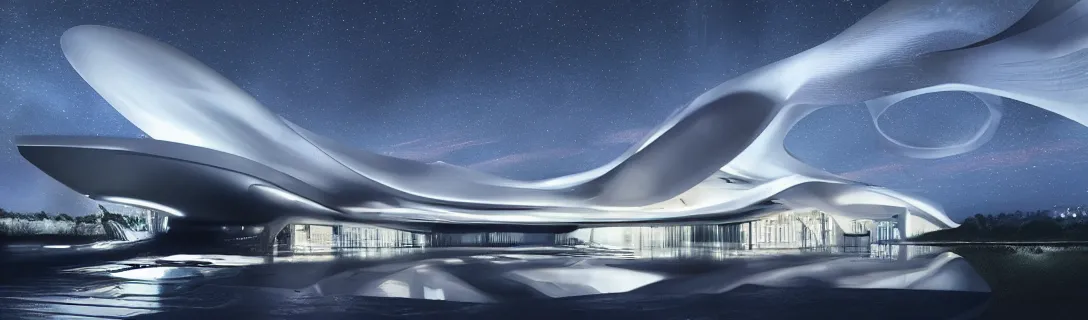 Prompt: zaha hadid design in starry nigh