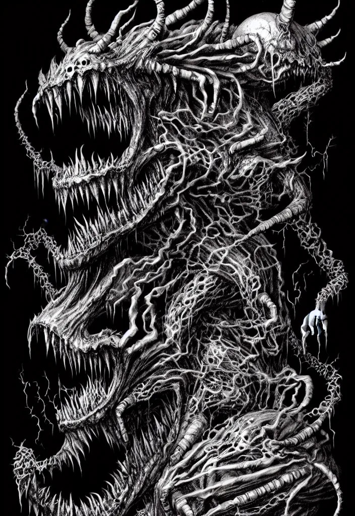 Image similar to a strange eerie magical scary creature in an eerie uncanny hell, translucent neon, horror, concept art, detailed, intricate, award - winning, cinematic, by kentaro miura