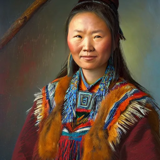 Yakut Indigenous women in Traditional Clothing from Siberia. Generative AI  illustration. Stock Illustration