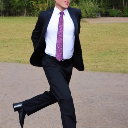 Image similar to a handsome man auditing for the ministry of silly walks.