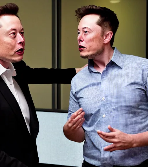 Prompt: Elon Musk arguing with Amber Heard in his office