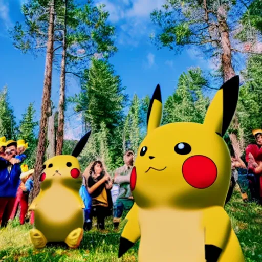 Image similar to group of people worshipping pikachu in the forest, 4 k
